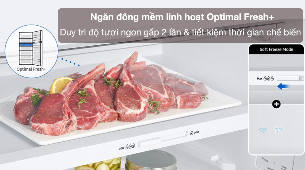 Tủ lạnh Samsung Inverter 406 lít RT42CB6784C3SV - Ngăn đông mềm linh hoạt Optimal Fresh+ duy trì độ tươi ngon gấp 2 lần, tiết kiệm thời gian chế biến đáng kể mà không chờ rã đông lâu