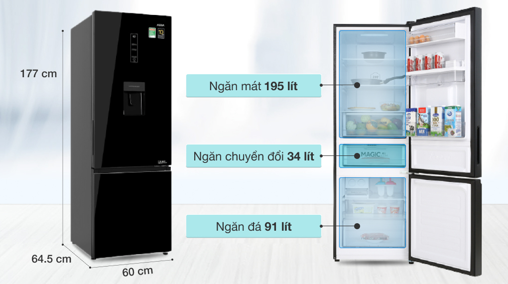 Tủ lạnh Aqua Inverter 320 lít AQR-B379MA(WGB)