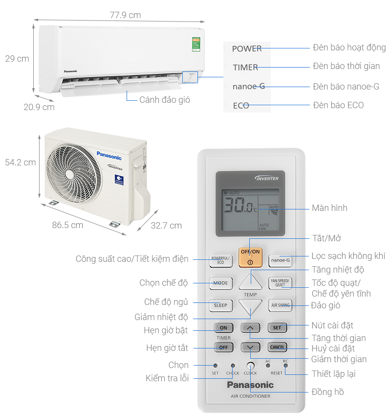 Máy lạnh Panasonic Inverter 1.5 HP CU/CS-PU12ZKH-8M