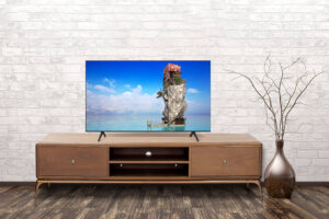 Empty interior of room with vase over brick wall background 3d rendering